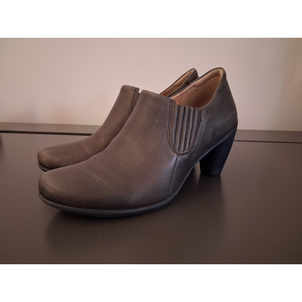 ECCO Shape 75 Leather Shooties Tan Grey Ankle Boots Heels Size 38 EU 7-7.5 US